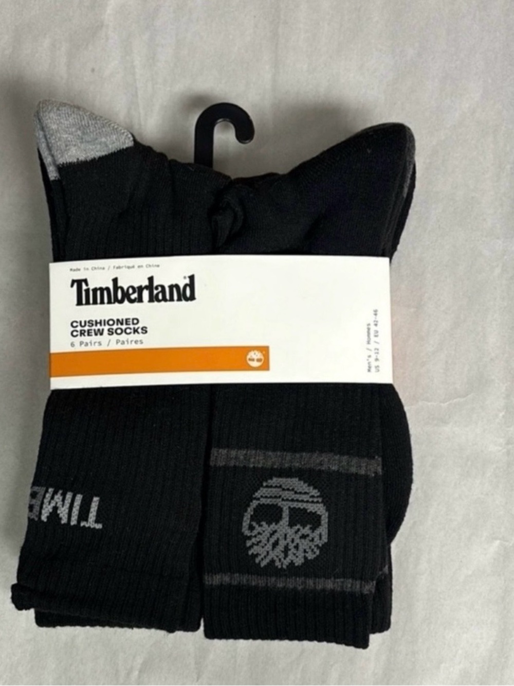 New Timberland Socks 6 Pair Men’s Black Cushioned Crew Casual Activewear Socks